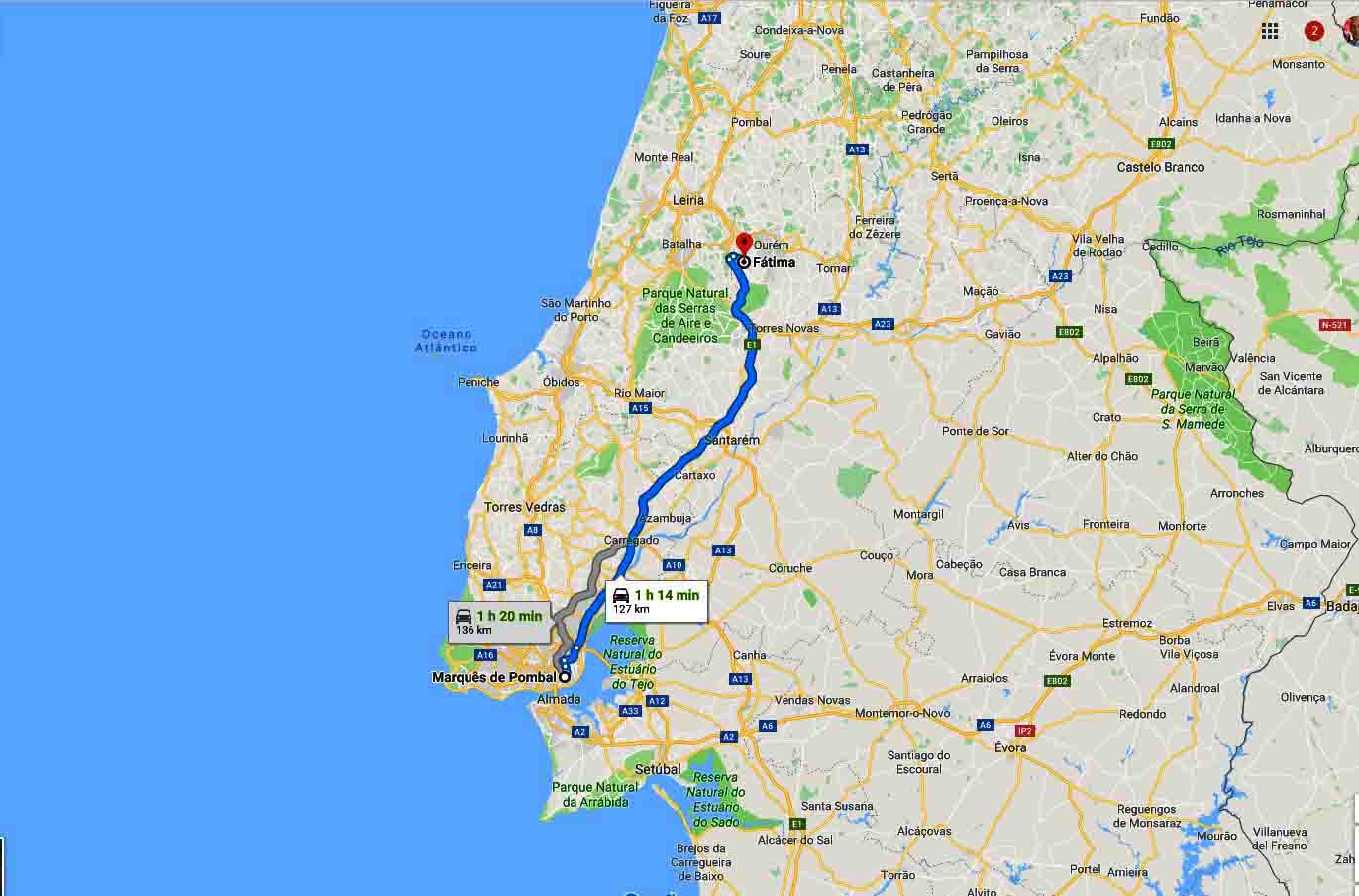 Mapa do percurso - Passeio de Fátima 5h