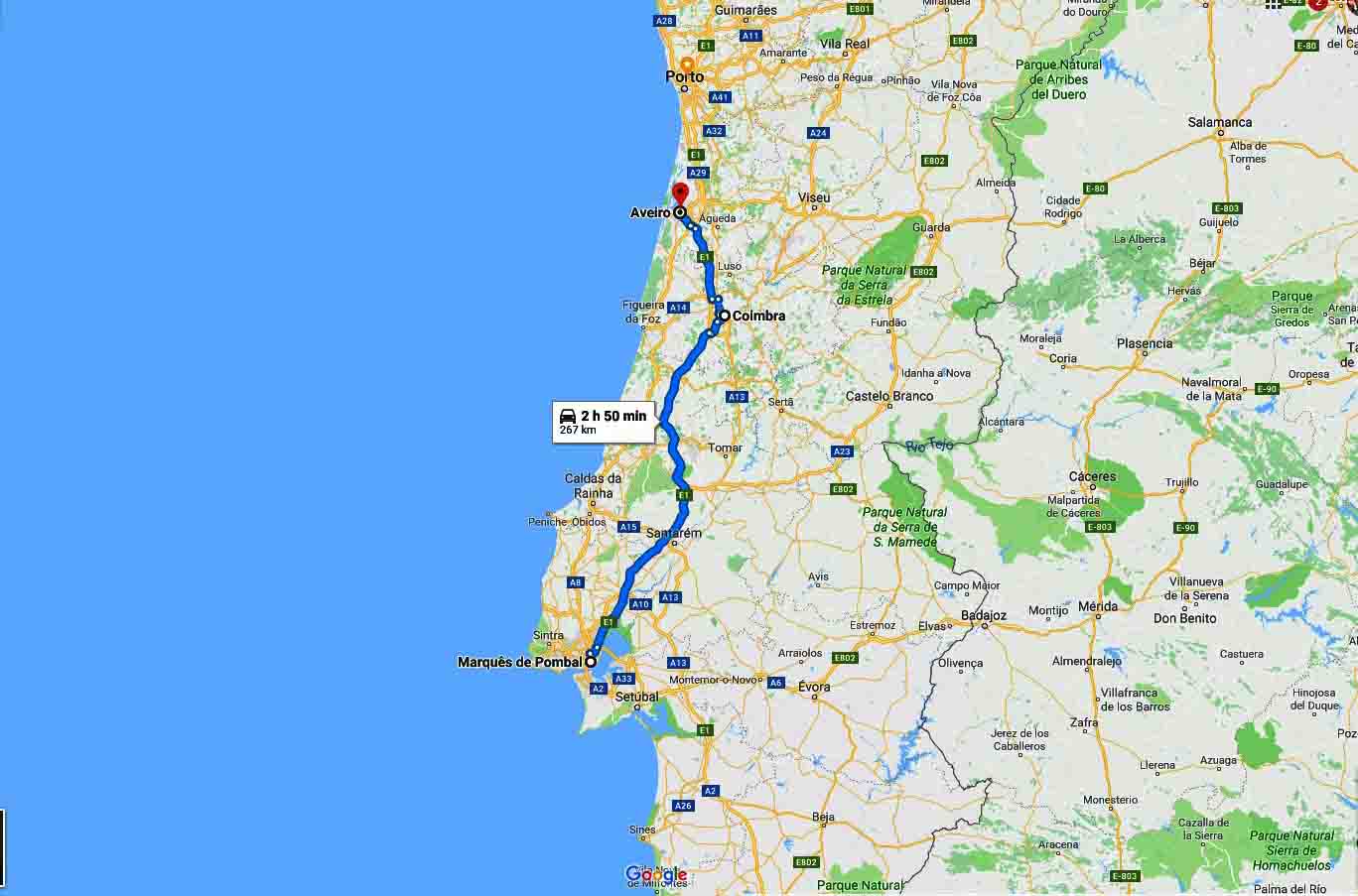 Mapa do percurso - Tour Coimbra Aveiro