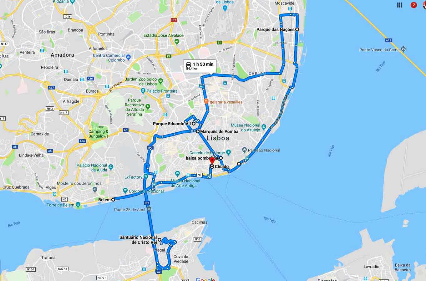 Mapa do percurso - Tour de Lisboa